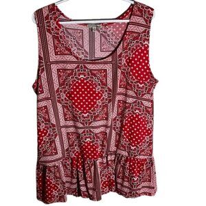 Size 2X Red Bandana Print Knit Top Stretch Knit Sleeveless